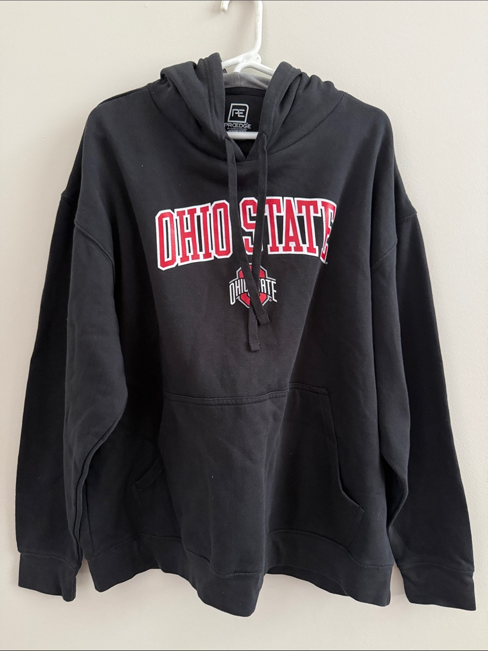 Pro Edge Black Hoodie with Red and White Ohio State Script